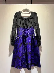 ブラック パープル フラワー コルセット ロング丈ワンピース コスプレ ハロウィーン