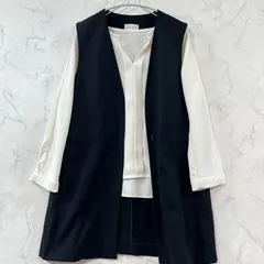 極美品 NOBLE ノーブル ノーカラーロングジレ&ブラウスセットアップ 黒 ブラック PLST プラステ レディース B1851