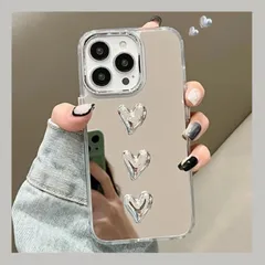 【新品未使用】iPhoneケース 3つのシルバーのハート スマホケース 韓国 ミラー iPhone用 かわいい おしゃれ 輸入品
