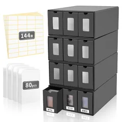 おもちゃの神様 ３列ディスプレイ ストレージボックス トレーディングカードケース (2790枚以上収納可能 セパレーター 20個 ＆ シール36枚付属) カードストレージ ディススト ディストレ (窓あり, 4, セット) 1