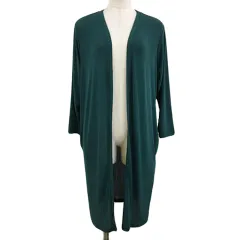 サマンサモスモス SM2 カーディガン ニット ノーカラー ロング 前開き 無地 長袖 F 緑 グリーン