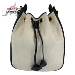 YVES SAINT LAURENT イヴ サンローラン ヴィンテージ YSL ホワイト ネイビー PVC/レザー 巾着 斜め掛け ショルダーバッグ 404126【中古】