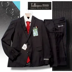 新品8.6万円 大手百貨店扱い 秋冬『Tollegno トレーニョ 伊製生地』ウール100% 織柄ストライプ スーツA4黒(A) 1145681