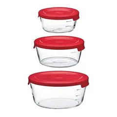 耐熱ガラス製保存容器丸3個レッド
