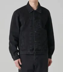 ムシンサスタンダード リラックスド プリーツ デニム トラッカー ジャケット ウォッシュド ブラック