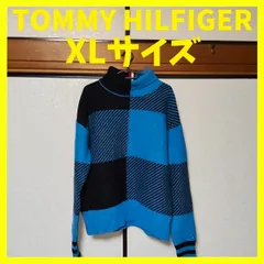 tommy hilfiger トミーヒルフィガー タートルネックセーター ニット チェック柄 青 ブルー 黒 ブラック メンズ XLサイズ