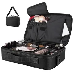 メイクボックス Luxspire コスメボックス メイクブラシバッグ EVA化粧ポーチ コスメポーチ メイクポーチ サイズ： 34.5*24.5*8cm肩掛けベルト付き プロ用 仕切り 持ち運び便利 防塵 置き方調整可能 通勤・出張・旅行用 機能的收納 大 0