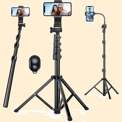 450g軽量 アルミニウム合金4段階伸縮 自撮り棒三脚 1 360角度調節 in 電話ホルダー付きスタンド 最大高210cm2 すべてのスマホ機種対応 三脚 iPhoneシリーズ/Androidシリーズ スマホ