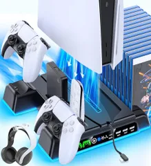【PS5/PS5 Slim/PS5 Pro対応】PS5 Slim 縦置き 冷却 スタンド 3段階風速調整PS5冷却ファン PS5 コントローラー 充電器 2台同時充電 充電指示ランプ付 ゲームディスク/ヘッドセット/ディスクドライブ/リモコン 8e82ca18