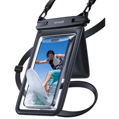 【ダブルポケット】 スマホ 防水 ケース 雨 小物 収納 バッグ Lamicall : IPX8 海 お金 パック プール すまほ ぼうすい カバー 水中 撮影 顔認証 通話 アイホン 携帯 調整 ストラップ 首かけ 海水浴 水泳 潜水 温泉 iPhone 1