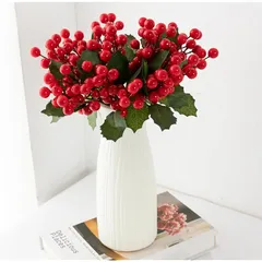 himsyuden ベリー 造花 6本セット 新年 クリスマス飾り ヒイラギ 赤い実 フェイクベリー クリスマスツリー装飾 オーナメント パーティー装飾 部屋 玄関 店舗飾り 人工観葉植物 手作り花輪 撮影小道具 0