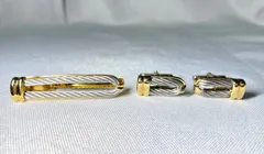 美品 PHILIPPE CHARRIOL フィリップシャリオール ワイヤー カデナ&ケーブル ゴールド&シルバー カフス ネクタイピン セット タイピン