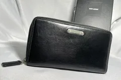Saint Laurent Paris サンローランパリ ロゴプレート ブラックレザー ジップアラウンド長財布 黒 ウォレット コインケース 小銭入れ