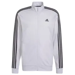 アディダス エッセンシャルズ ウォームアップ 3本線 トラック ジャケット 白 黒 - KR サイズ XL