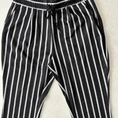 モノクロストライプ柄ストレッチイージーパンツ ストライプ柄 XL 古着 メンズ