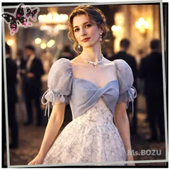 【新品】【花刺繍＆パフスリーブでガーリー感満点！】ロング丈 結婚式 演奏会 お呼ばれ 発表会 舞台衣装 パーティードレス ワンピース フォーマル オケージョン クラブドレス キャバドレス 乙女 お姫様 グレー系 ブルー系 Lサイズ