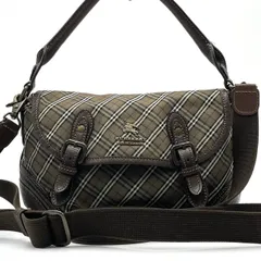 美品● BURBERRY BLUELABEL バーバリーブルーレーベル 2way ショルダーバッグ ロゴ 金具 チェック キャンバス レザー