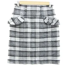 リランドチュール Rirandture タイトスカート ひざ丈 チェック柄 フリル マルチカラー 2 グレー /YM11