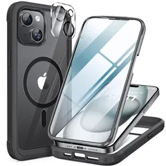 Miracase iPhone15 用 ケース MagSafe対応 9H 強化ガラス 360°保護 スマホケース iPhone15 用 カバー 全身バンパー保護ケース 6.1インチ フルカバー ワイヤレス充電対応 マグセーフ対応 マグネット搭載 黒