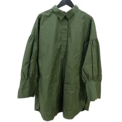 ドゥクラッセ DoCLASSE 長袖 プルオーバー シャツ ブラウス ７ 緑系 グリーン ボリューム袖 隠しボタン サイドスリット