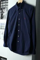 (S-M) ポロ ラルフローレン シャツ ネイビー レッドポニー-16722