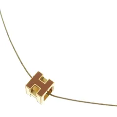 HERMES (エルメス) カージュドアッシュ Hキューブ ネックレス ペンダント チェーン メタル ゴールド×オレンジ