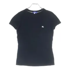BURBERRY BLUE LABEL (バーバリーブルーレーベル) 刺繍 クルーネック 半袖Tシャツ ブラック レディース FA503-235-09