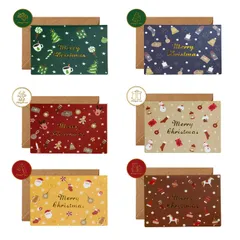 6枚 クリスマスカード セット BRONC クリスマス メッセージカード 6種類 リスマスツリー サンタクロース 雪だるま グリーディングカード おしゃれ 封筒付き 可愛い封筒テープ付き 6枚セット