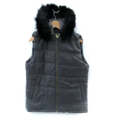 リネーム Rename 中綿ベストジャケット ミドル丈 2WAY フード付き フェイクファー L グレー /SM31