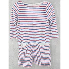 ◇ UNITED ARROWS　green label relaxing ストライプ 長袖 膝丈 ワンピース ホワイト レッド ブルー *  【1002797353610】