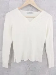 ◇ nano universe ナノユニバース Vネック リブ 長袖 ニット セーター 38 ホワイト レディース  【中古】 【1002797489609】