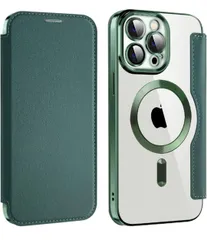 ★【訳あり】MuZiF iPhone 13 Pro 用 ケース 手帳型 Magsafe対応 クリア 背面 透明 高級なPUレザー 永久磁石 マグネット スマホケース カード収納、人気財布型 カバー 軽量  (iPhone 13 Pro,グリーン)