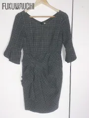 ◇ Apuweiser-riche アプワイザー リッシェ チェック 袖フレア 七分袖  ミニ ワンピース 1 ダークグレー ブラック レディース  【中古】 【1002798734807】