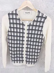 ◇ ROPE ロペ ニット 長袖 カーディガン M オフホワイト ブラック *  【1002798144156】