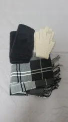 ほぼ新品 3点まとめ売り) ウールタッチ手袋 / ブラックファーアームウォーマー / チェックマフラー