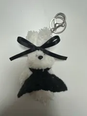 ハンドメイド クマのぬいぐるみ キーホルダー ブラックリボン