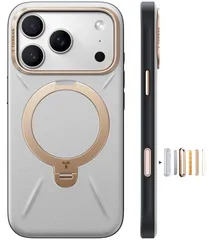 TORRAS iPhone 17 Pro 用 ケース【新感覚レザー・スキンタッチ】Ostand Q3 レザートーン MagSafe対応 リング スタンド 360°定点回転 縦横両対応 マグネット搭載 革 カメラコントロールボタン 米軍規格 耐衝撃 指紋防止 パ