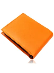 [ムラ] レディース メンズ 2つ折り財布 ツートン バイカラー 本革 スキミング防止 オレンジ×トープ