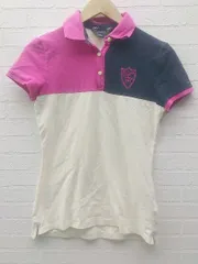 ◇ TOMMY HILFIGER トミーヒルフィガー 鹿の子 半袖 ポロシャツ S オフホワイト ピンク ネイビー * 1002799158589 【中古】 【1002799158589】