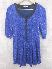 ◇ NATURAL BEAUTY BASIC ナチュラルビューティーベーシック 総柄 五分袖 ミニ ワンピース S ブルー * 1002799206051 【中古】 【1002799206051】