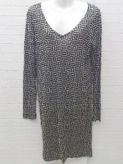 ◇ mocassin 長袖 膝下丈 ワンピース 1 ブラック ホワイト * 1002799239660 【中古】 【1002799239660】