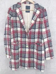 ◇ NATURAL BEAUTY BASIC チェック 2B シングル 長袖 テーラード ジャケット M レッド ネイビー オフホワイト *  【1002799360180】