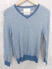 ◇ nano universe ナノユニバース ウール　ニット　ボーダー 長袖 Vネック セーター M ホワイト　ネイビー * 1002799431675 【中古】 【1002799431675】