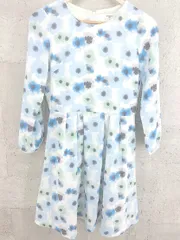 ◇ NATURAL BEAUTY BASIC バックジップ　花柄　プリント　 長袖 膝丈 ワンピース S ホワイト　ブルー レディース 【中古】 【1002799587549】