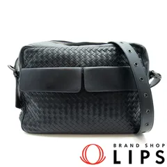 ボッテガ・ヴェネタ イントレチャート ショルダーバッグ 337091 カーフ メンズ ショルダーバッグ ネイビー  美品 【中古】