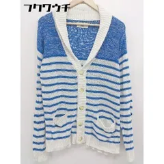 ◇ ikka イッカ ボーダー 長袖 ニット カーディガン サイズL ブルー ホワイト レディース 【中古】 【1104280010014】