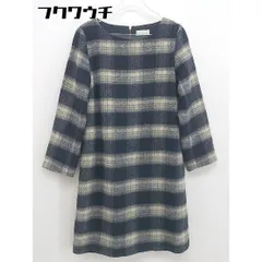 ◇ Techichi テチチ バックジップ　チェック 長袖 膝丈 ワンピース サイズM ネイビー　ベージュ レディース 【中古】 【1106020012234】