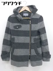 ■ aquagirl ON THE STREET ウール混 ボーダー 長袖 ジップアップ パーカー コート サイズ38 グレー ブラック系 レディース 【1106070016398】