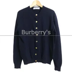 Burberrys バーバリーズ カーディガン ニット 金ボタン ミドル丈 クルーネック 長袖 ウール ネイビー サイズ38 レディース 古着 中古