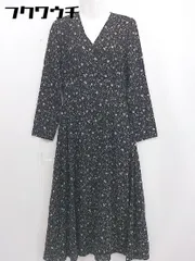 ◇ La-gemme ラジェム 総柄 カシュクール 長袖 ロング ワンピース サイズL ブラック レディース  【1106150007810】